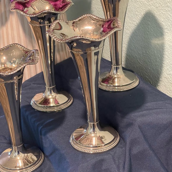 Silverplate Trumpet Vases • 6” • Vintage‑Style Décor Set of 4 - Picture 3 of 15